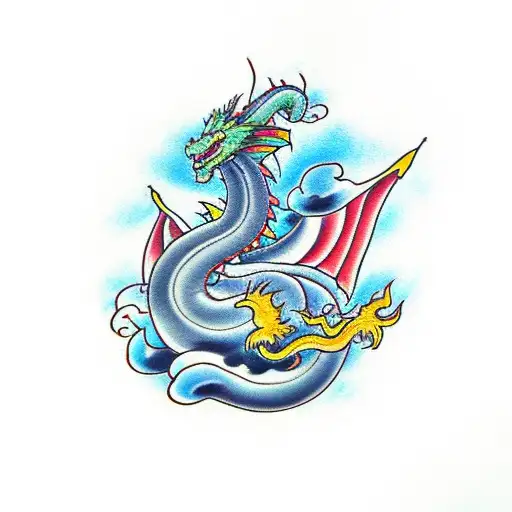 Dragon with clouds tattoo design idea