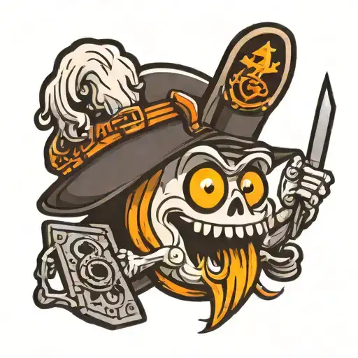 cartoon ghost wearing miners hat holding pick tattoo design idea