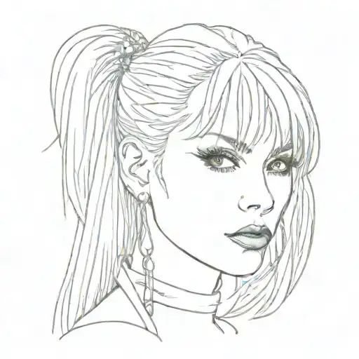 woman with bangs that is similar to pete burns in the 90 s tattoo design idea