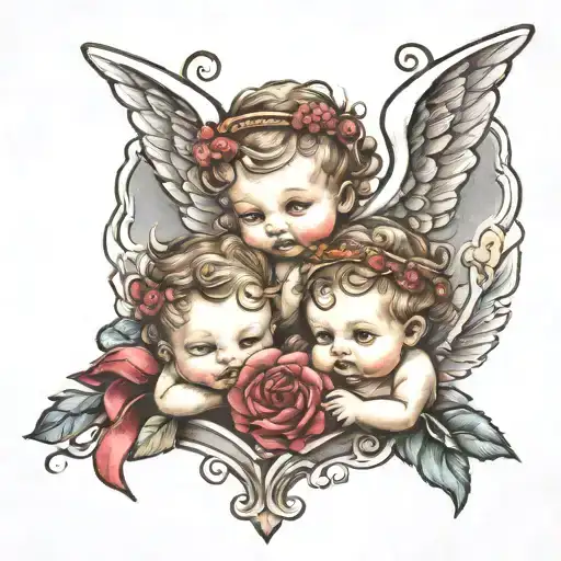 drawings of baby angels flying