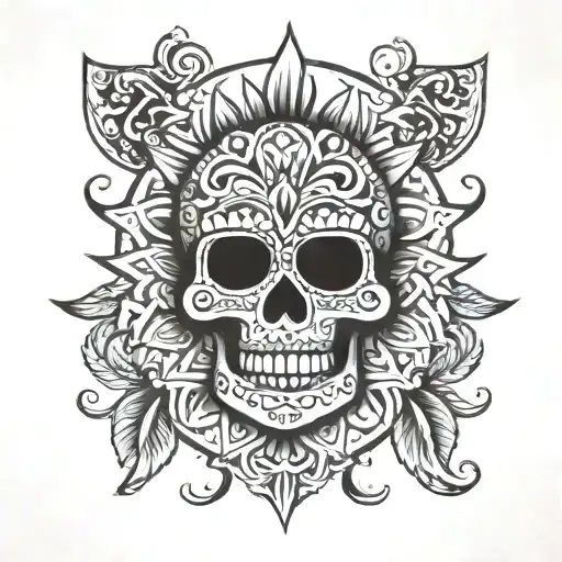 aztec sun with sugar skull tattoo design idea