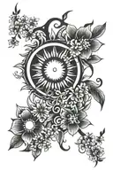tribal sun and cherry blossoms wrapped tattoo design idea