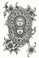 tribal sun and cherry blossoms wrapped tattoo design idea