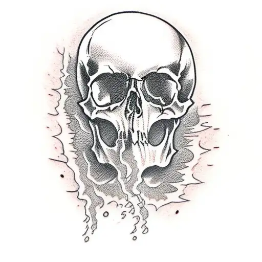 Half human half skull in flames tattoo design idea