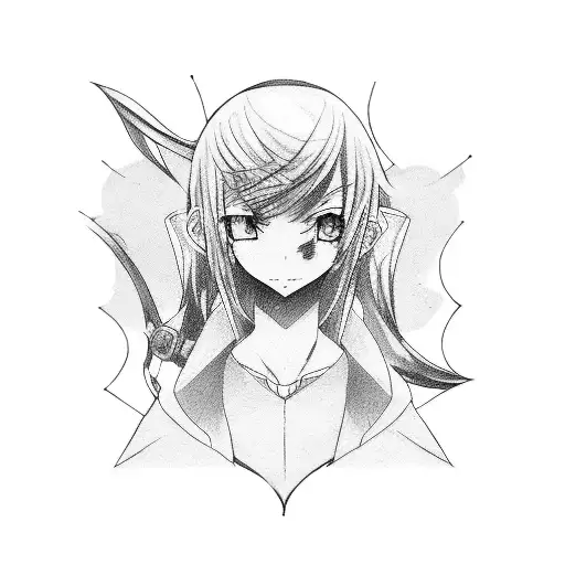 Combine the concept of perspective with an anime character tattoo design idea