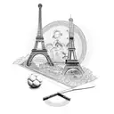 collage with: chaplin, eiffel tower, christ monument, empanada, tennis raquet, soccer ball tattoo design idea
