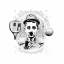 collage with: chaplin, eiffel tower, christ monument, empanada, tennis raquet, soccer ball tattoo design idea