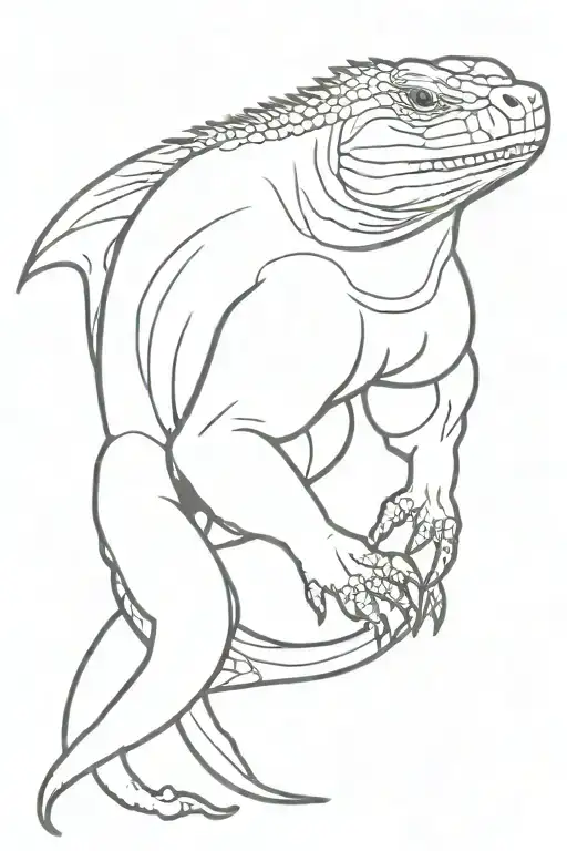 komodo dragon black and white tattoo design idea