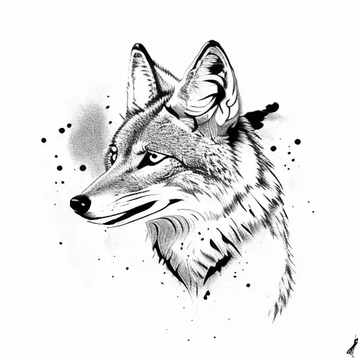 coyote head and edelweiss flower tattoo design idea