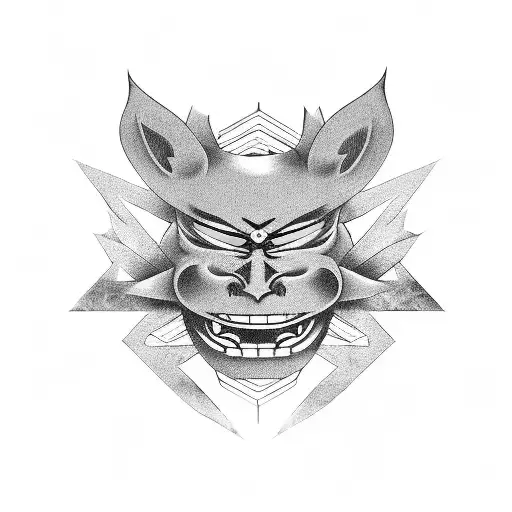 Japan Mask and katana tattoo design idea