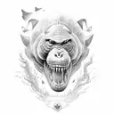 bosque con gorila rinoceronte serpiente aguila y debajo mar con tiburon  tattoo design idea