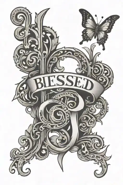 Blessed word written vertically tattoo design idea