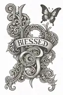 Blessed word written vertically tattoo design idea