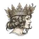 girl with brown wavy bob wearing a crown tattoo design idea