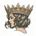 girl with brown wavy bob wearing a crown tattoo design idea