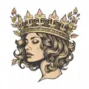 girl with brown wavy bob wearing a crown tattoo design idea