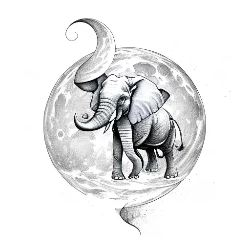 Moon elephant right side angel wing tattoo design idea