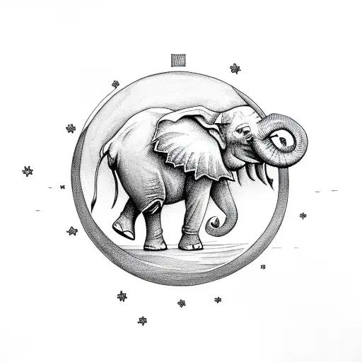 Moon elephant one angel wing tattoo design idea