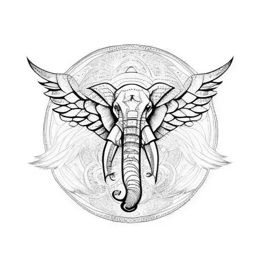 Moon elephant angel wing tattoo design idea