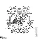 Koh Tao island shape with scuba diving details tattoo design idea