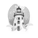 A heart-shaped lighthouse surrounded by waves and stars tattoo design idea