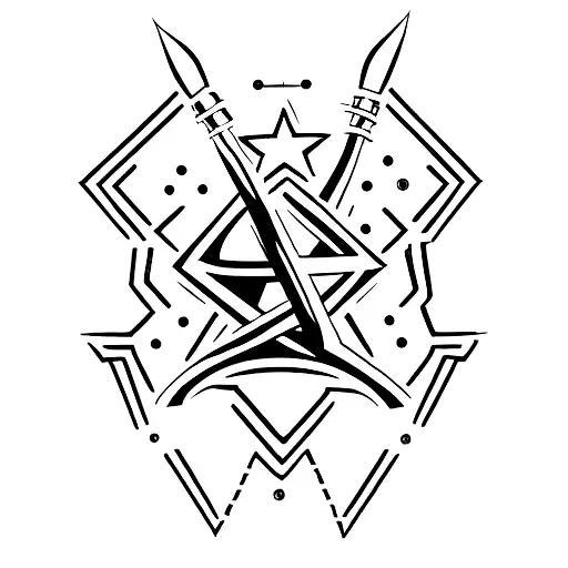 A minimalist tattoo of a wrench forming the shape of the Dallas Cowboys star logo, with ASL sign for 'strength' incorporated tattoo design idea