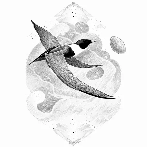 A swallow on the background of galactic clouds tattoo design idea