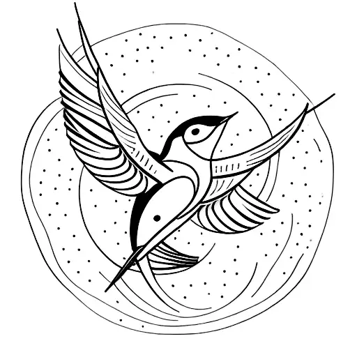 A swallow on the background of galactic clouds tattoo design idea