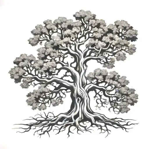 oak tree for calf region tattoo design idea