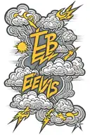 storm clouds with lightning bolt and TCB Elvis logo tattoo design idea