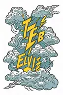 storm clouds with lightning bolt and TCB Elvis logo tattoo design idea