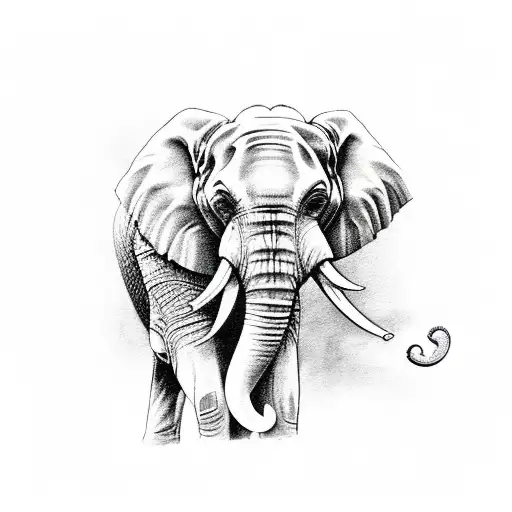 An intricately detailed elephant with its trunk raised tattoo design idea
