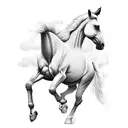 A majestic horse running through a field of flowers tattoo design idea