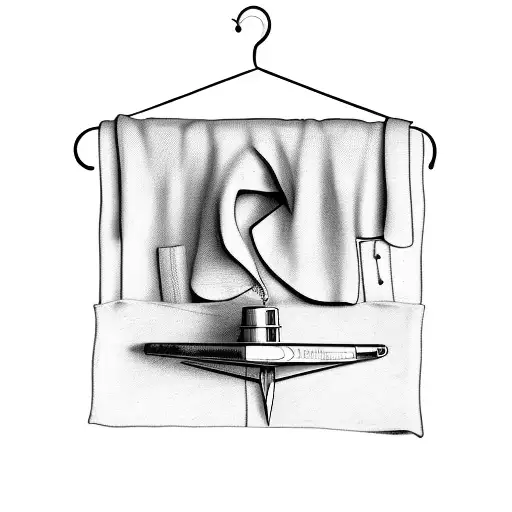 A stylish clothing hanger with a pen and inkwell hanging from it tattoo design idea
