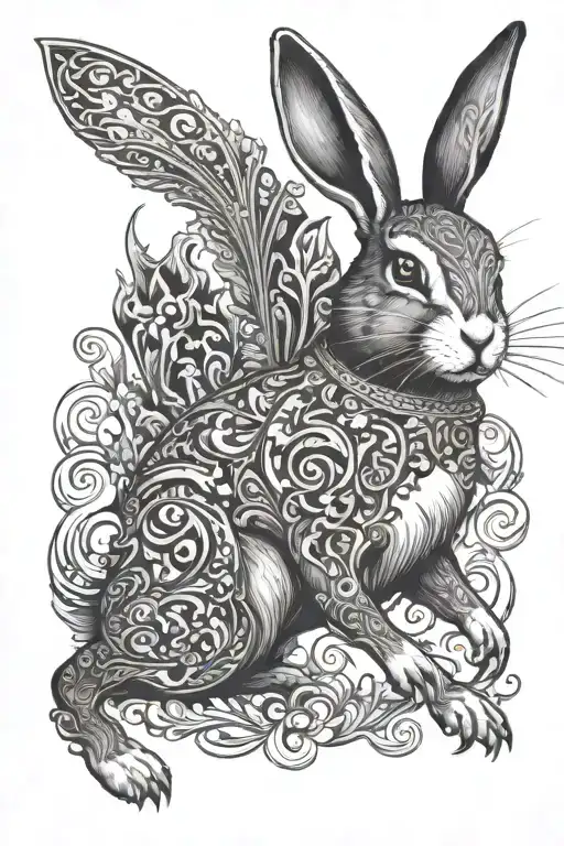 black and white rabbit. one runs after the other tattoo design idea