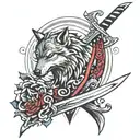 Sword and wolf tattoo design idea