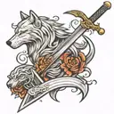 Sword and wolf tattoo design idea
