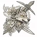 Sword and wolf tattoo design idea
