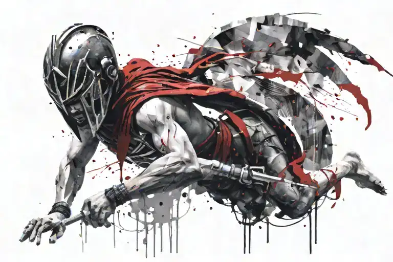 A boy alone in a balled up position and a warrior Spartan comes out of his shadow to protect him from the demons inside  tattoo design idea