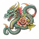 dragon and rose with snake tattoo design idea