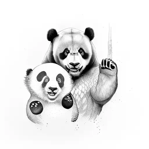 Panda and brown bear fist bumping tattoo design idea