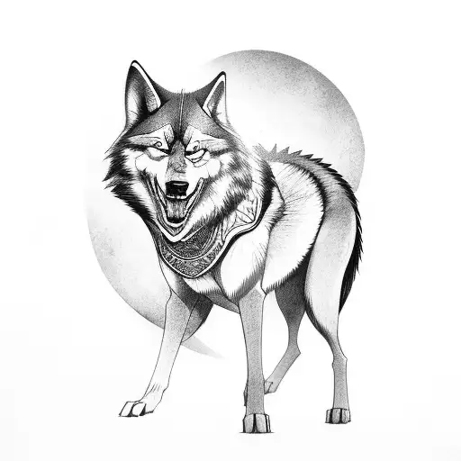 Samurai with pet wolf  tattoo design idea