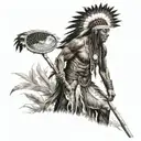 native American standing up tall holding a lacrosse stick   tattoo design idea