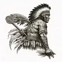 native American standing up tall holding a lacrosse stick   tattoo design idea