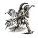 native American standing up tall holding a lacrosse stick   tattoo design idea
