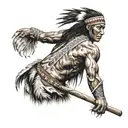 native American standing up tall holding a lacrosse stick   tattoo design idea