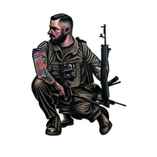 a soldier with a rifle tattoo design idea