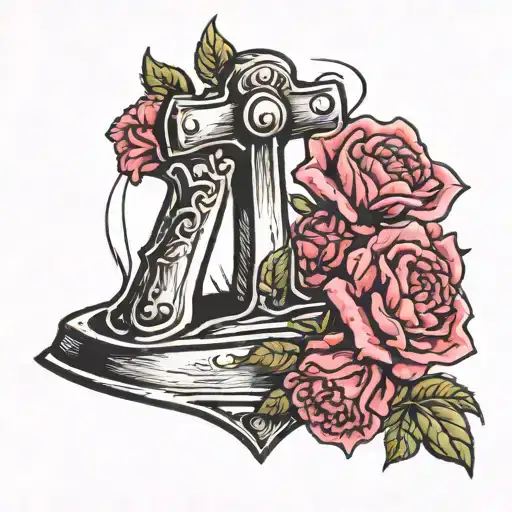 An anvil split in two by a red carnation tattoo design idea