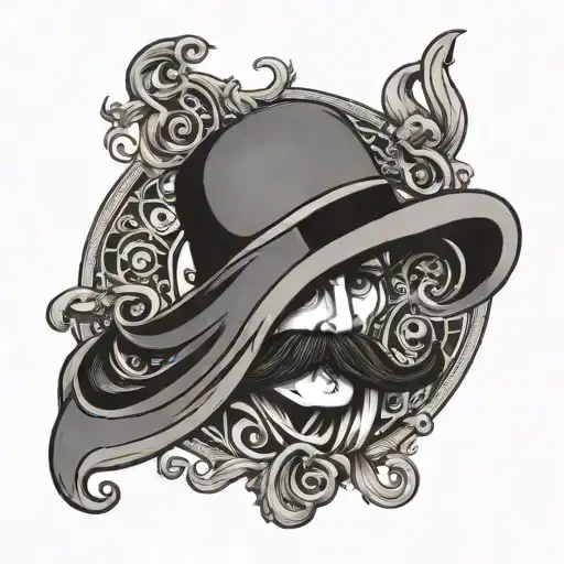 A sophisticated moustache design intertwined with elements of luck and chance, like horseshoes or playing cards tattoo design idea