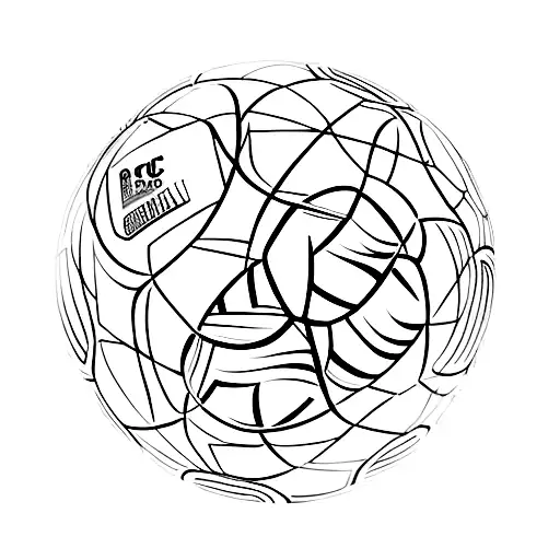 2 soccer ball, 1 basketball ball, 1 volei ball, 1 handball ball, 1 rugby ball and a running shoe all envolved by wreath tattoo design idea